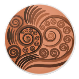 Artsy Orange Curly Swirls Ceramic Knob Knopp