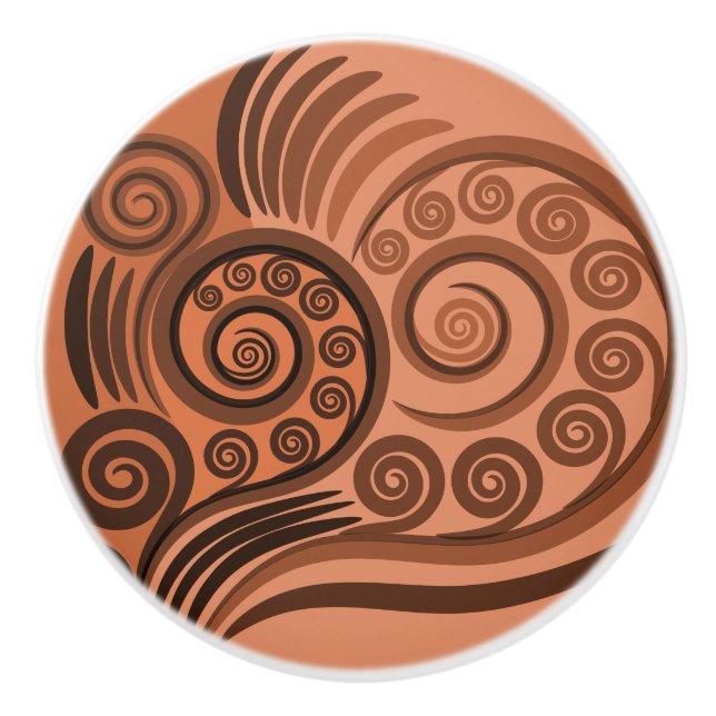 Artsy Orange Curly Swirls Ceramic Knob Knopp (Framsidan)