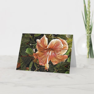 Artsy Peach Hibiscus Art Note Card Kort