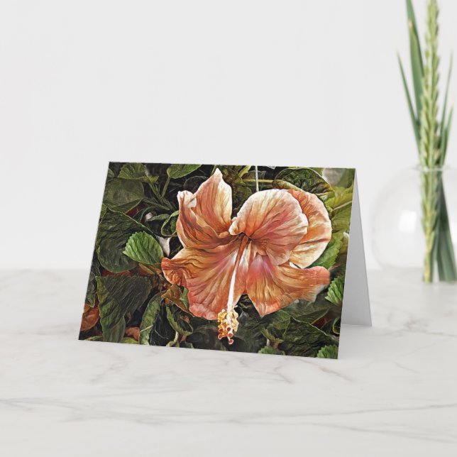 Artsy Peach Hibiscus Art Note Card Kort (Framsida)