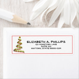 Artsy Red, Grönt och Guld Julgran Anpassningsbarna Returadress Etikett