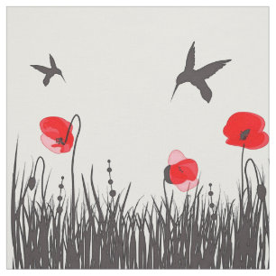 Artsy röda vallmor och Hummingbirds Tyg