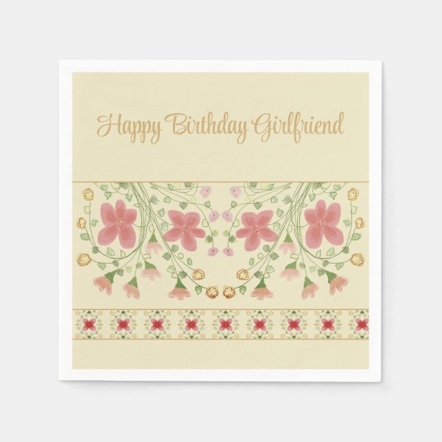 Artsy Rosa Blommigt Pappersservett (Framsidan)