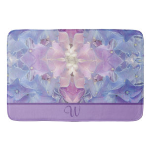 Artsy Rosa Blue Blommigt Hydrangea Monogram Bath M Badrumsmatta