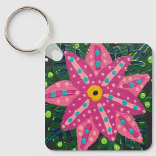 Artsy Rosa Flower Nyckelring