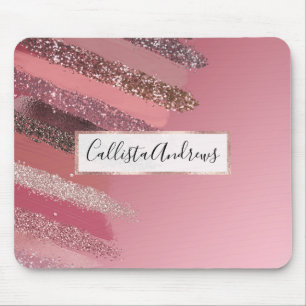 Artsy Rosa Lila Glitter Pavisserligen målade Brush Musmatta