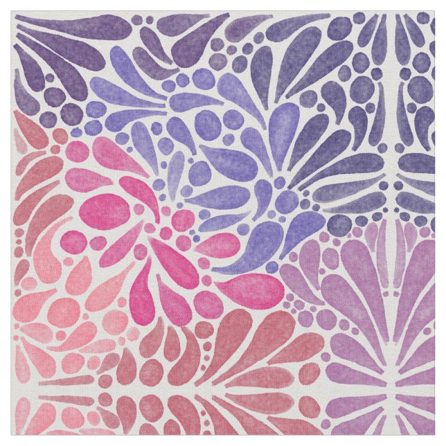 Artsy Rosa Lila Watercolor Abstrakt Dots Mönster Tyg (Närbild)