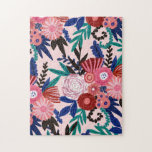 Artsy Rosa Red Blue Acrylic Painting Flowers Löv Pussel<br><div class="desc">Den här konsten och det unika, handmålade mönster kommer att bli högdagern för ert besläktade stil. Den har abstrakt och modern stiliserad rosa, korall, rött och vitt akrylmålade blommor med marinblått, emerald grönt och svart löv på rosa. Det är en vacker och söt utformning som gör att din vardag i...</div>