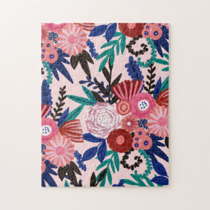 Artsy Rosa Red Blue Acrylic Painting Flowers Löv Pussel