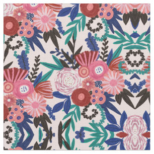 Artsy Rosa Red Blue Acrylic Painting Flowers Löv Tyg