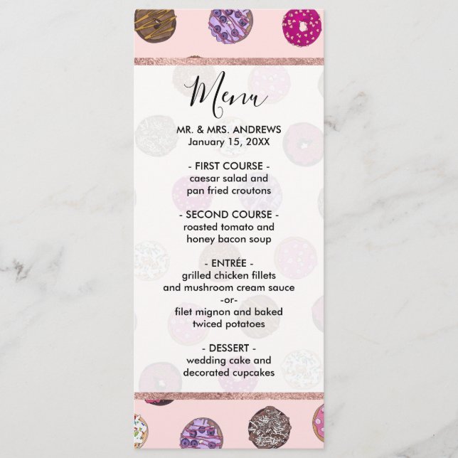 Artsy Rosa Sprinkle Donuts Watercolor Mönster Meny (Framsida)