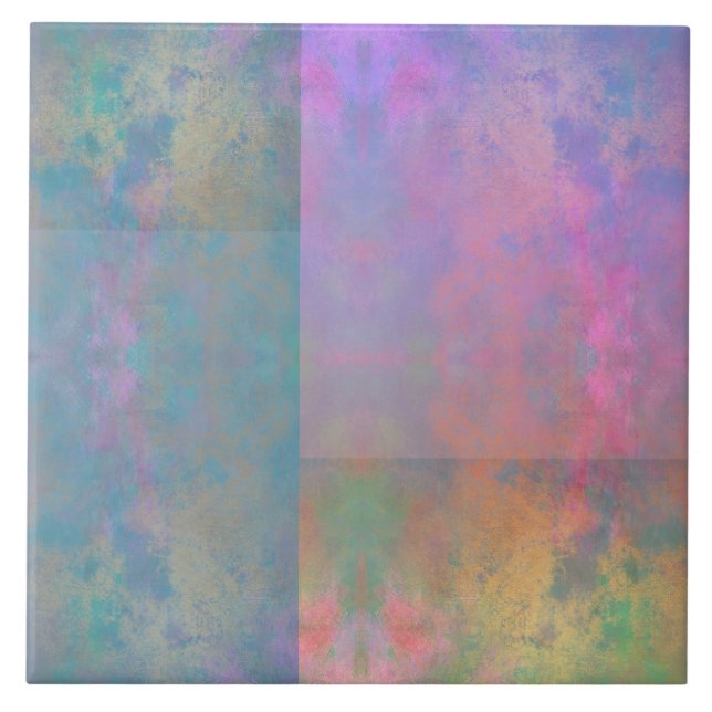 Artsy rosa teal grönt orange mönster keramisk plat kakelplatta (Framsidan)