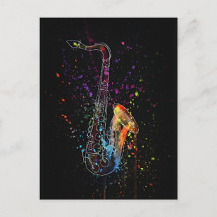 Artsy Saxophone Splatter och Stänk Vykort