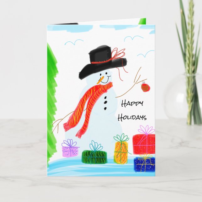 Artsy Snögubbe Designad Helgkort (Framsida)