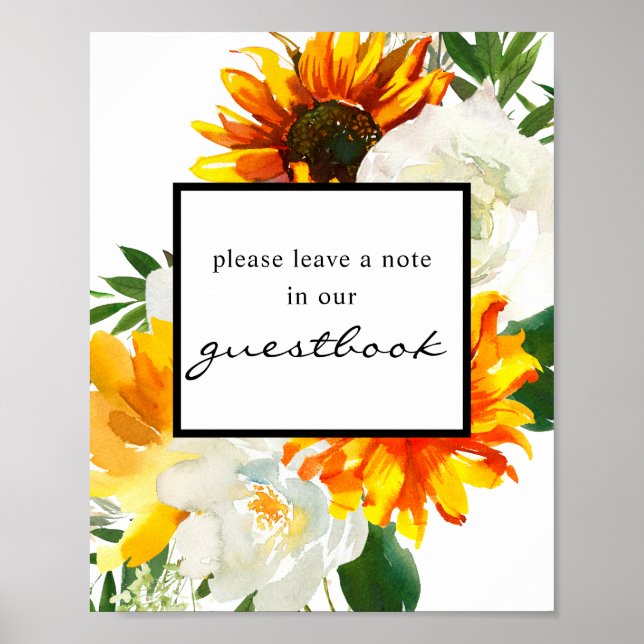 Artsy Solros Blommigt Guestbook-tecken Poster (Framsidan)