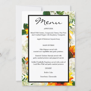 Artsy Solros Blommigt Menu - White Inbjudningar