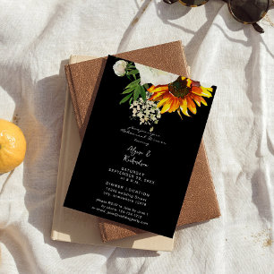 Artsy Solros Blommigt Rehearsal Dinner - Black Inbjudningar