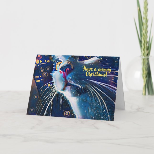 Artsy Starry Night Stil Cat Art Meowy jul Helgkort (Framsida)