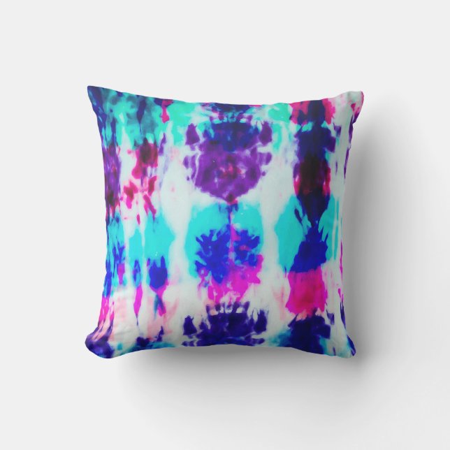 Artsy Summer Rosa Blue Colorful Tie Dye Mönster Kudde (Framsida)