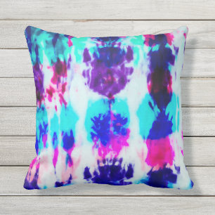 Artsy Summer Rosa Blue Colorful Tie Dye Mönster Kudde