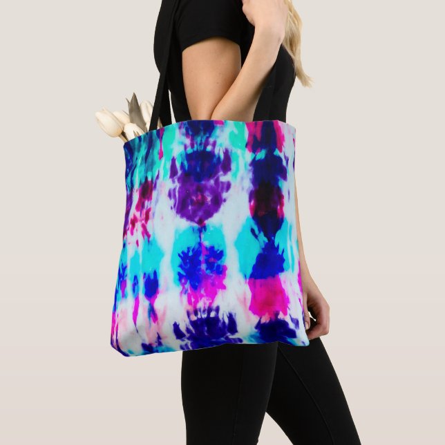 Artsy Summer Rosa Blue Colorful Tie Dye Mönster Tygkasse (Närbild)