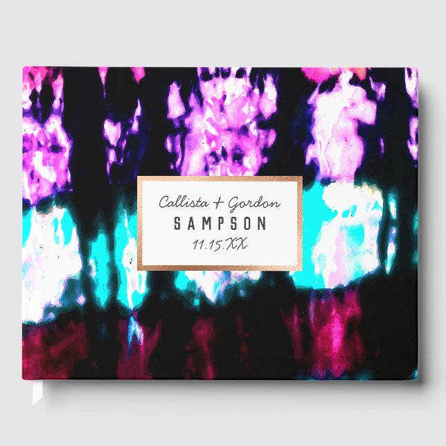 Artsy Summer Teal Black Colorful Tie Dye Mönster Gästböcker (Framsida)