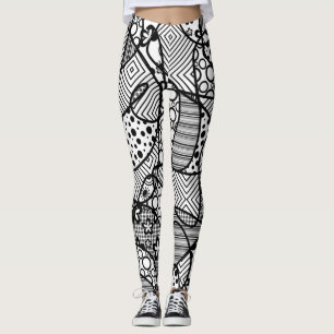Artsy, svart & vitmönsterabstrakt 4 för funky, leggings