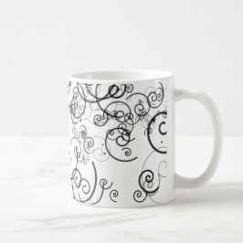 Artsy svartvitt virvlar runt moderna klotter kaffemugg