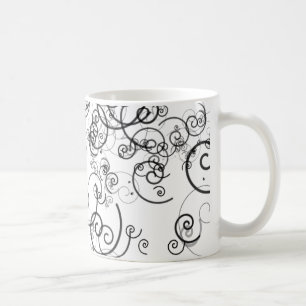 Artsy svartvitt virvlar runt moderna klotter kaffemugg