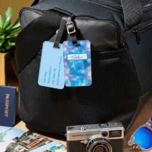 Artsy Teal, Royal Blue, Lila Watercolor Streaks Bagagebricka
