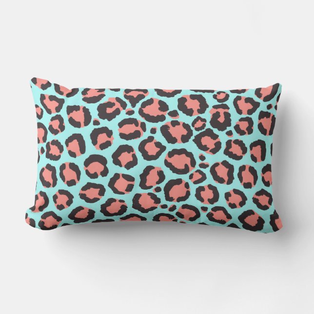 Artsy Trendig Coral Mint Teal Leopard Animal Print Lumbarkudde (Framsida)