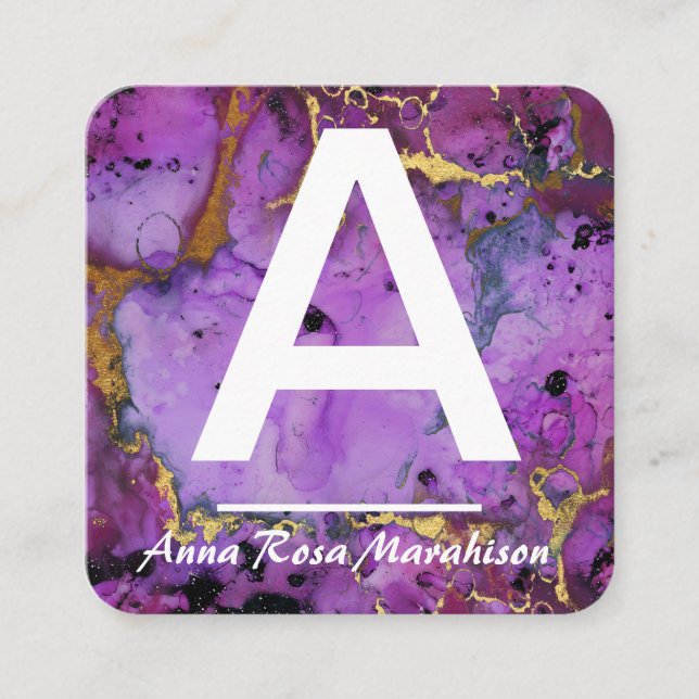 *~* Artsy Trendig INITIAL GULD QR LOGOTYP PHOTO Fyrkantigt Visitkort (Framsida)