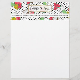 Artsy Tropical Fruit Polka dots Watercolor Mönster Brevhuvud