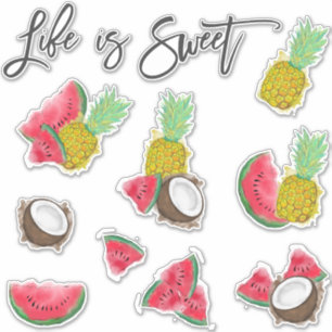 Artsy Tropical Fruit Polka dots Watercolor Mönster Klistermärken
