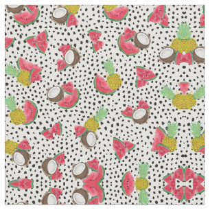 Artsy Tropical Fruit Polka dots Watercolor Mönster Tyg