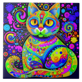 Artsy Vibrant Vibrant Colorful Cat Ceramic Tile Kakelplatta