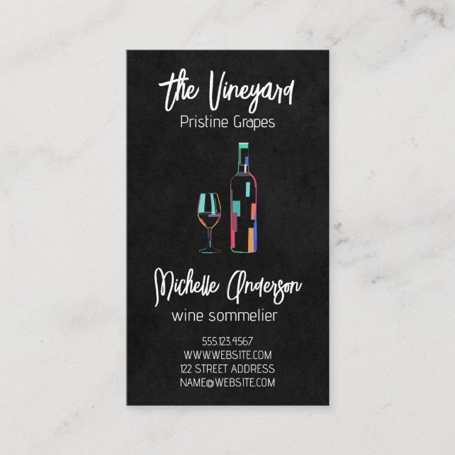 Artsy Vin Flaska och glas Visitkort (Framsida)