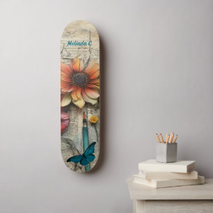 Artsy Vintage Blommigt & Butterfly Skate Deck