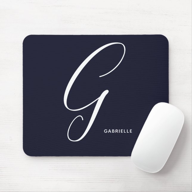 Artully Monogrammed skript Brev G Navy Blue Musmatta (Med mus)