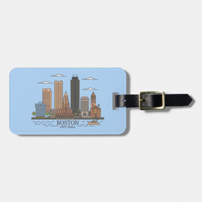 Artwork Illustration Boston City, Boston Morsa Bagagebricka (Horisontell Framsida)