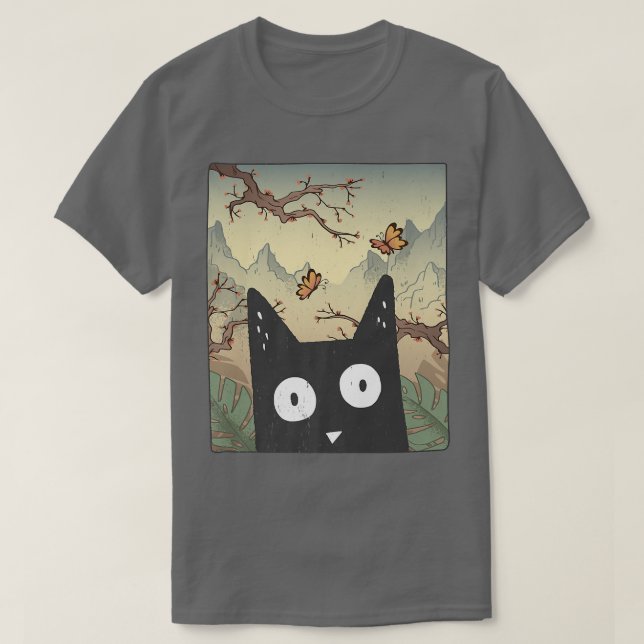 Artwork Kawaii Cat Japansk Cherry Blommar Aesthet T Shirt (Design framsida)