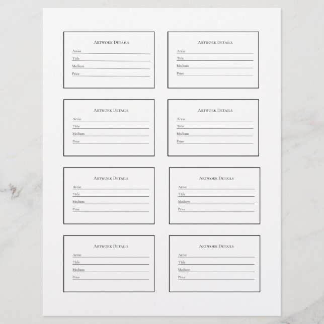 Artwork Labels for Art Shows and Exhibitions Brevhuvud (Framsida)