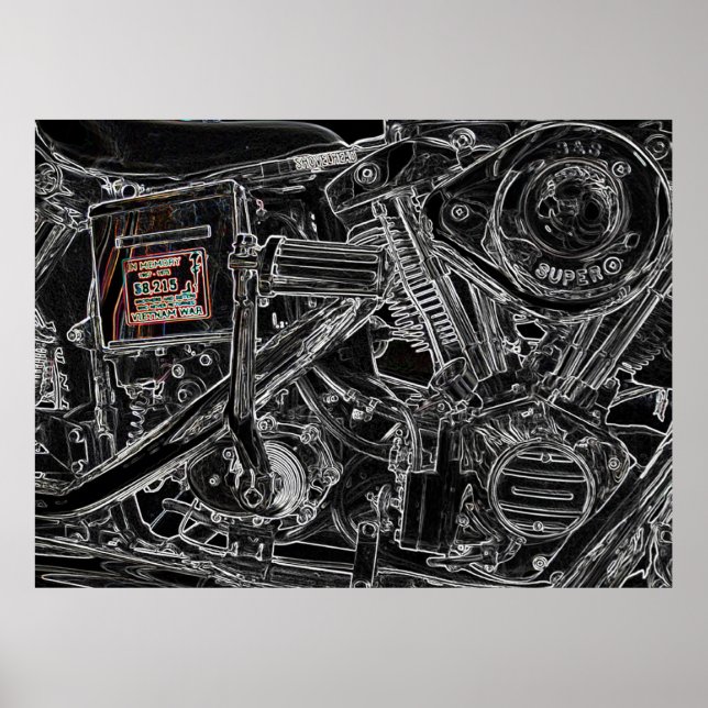 Artwork of Old Harley Motorcycle - Vietnam Memory Poster (Framsidan)