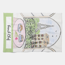 Artwork Whimsical Paris Eiffel Tower French Chef  Kökshandduk