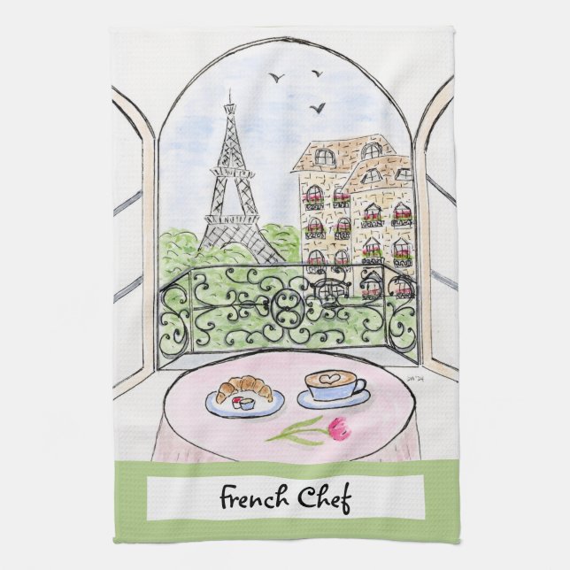 Artwork Whimsical Paris Eiffel Tower French Chef  Kökshandduk (Vertikal)
