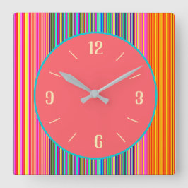Arty Candy Stripe Gräns+ Rosa Center Clock Fyrkantig Klocka