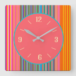 Arty Candy Stripe Gräns+ Rosa Center Clock Fyrkantig Klocka