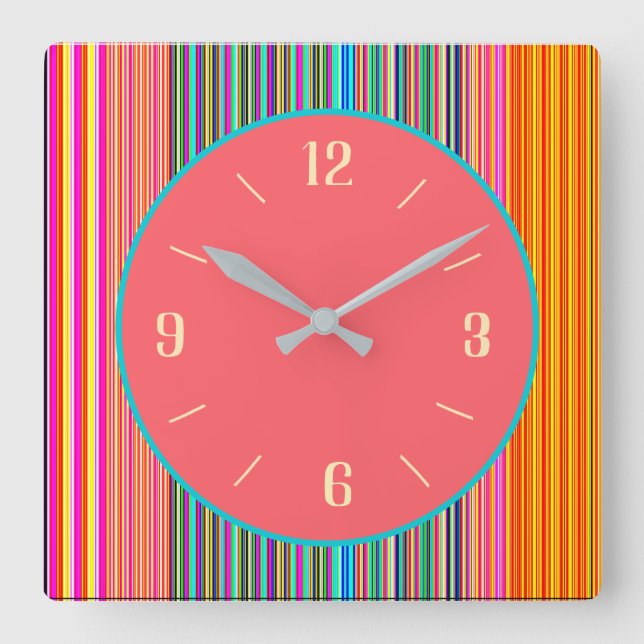 Arty Candy Stripe Gräns+ Rosa Center Clock Fyrkantig Klocka (Framsida)