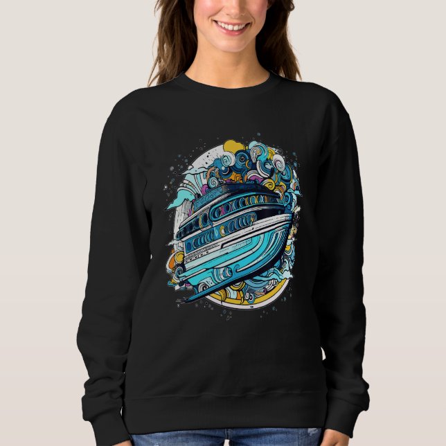Arty Cruise Boat Spaceship Captain T Shirt (Framsida)