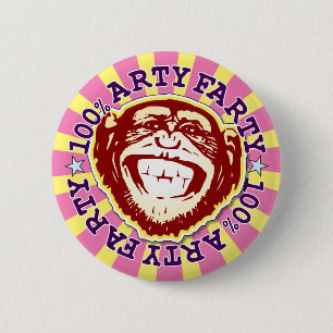Arty Farty 100% Lustigt monkey Badge med Funky Knapp